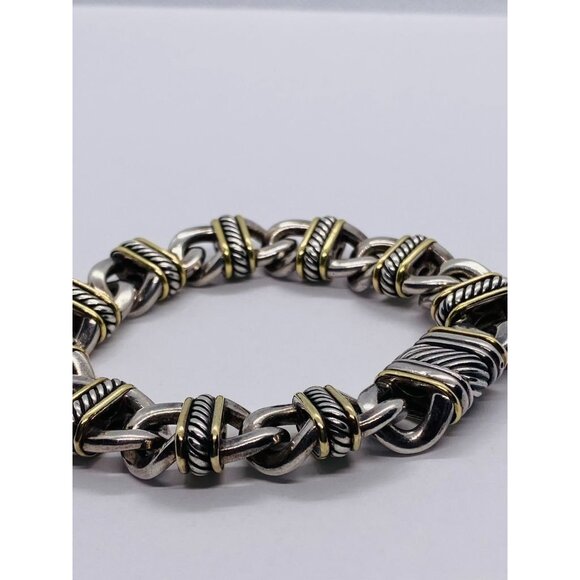 David Yurman Madison Sterling Silver 925 Yellow Gold 750 Bracelet 64.4 Grams - Picture 2 of 7